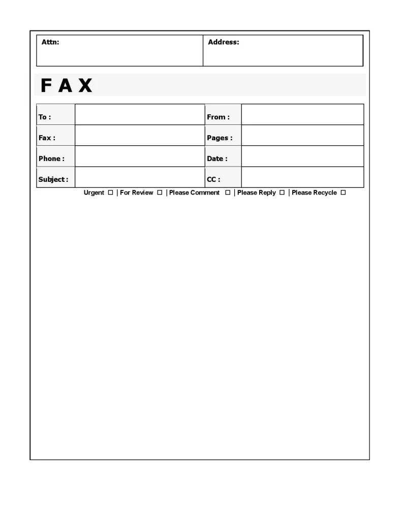 Attention Fax Cover Sheet